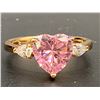 Image 2 : 18K GOLD PLATED 3.0CT PINK HEART SIMULATED DIAMOND TRINITY RING PEAR SIDE STONES - SIZE 7.5