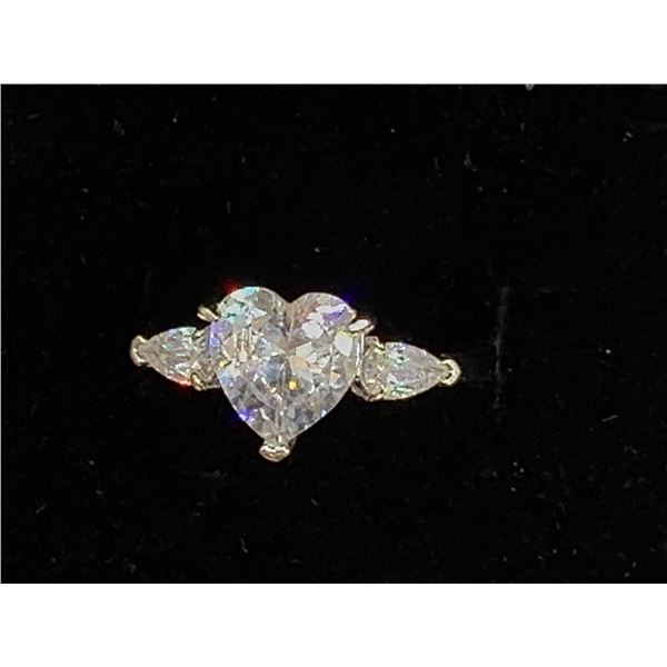 925S 2.0CT HEART CUT SIMULATED DIAMOND TRINITY RING WITH PEAR CUT SIDE STONES, SIZE 7.5 -
