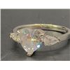 Image 2 : 925S 2.0CT HEART CUT SIMULATED DIAMOND TRINITY RING WITH PEAR CUT SIDE STONES, SIZE 7.5 -