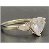 Image 3 : 925S 2.0CT HEART CUT SIMULATED DIAMOND TRINITY RING WITH PEAR CUT SIDE STONES, SIZE 7.5 -