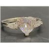 Image 4 : 925S 2.0CT HEART CUT SIMULATED DIAMOND TRINITY RING WITH PEAR CUT SIDE STONES, SIZE 7.5 -