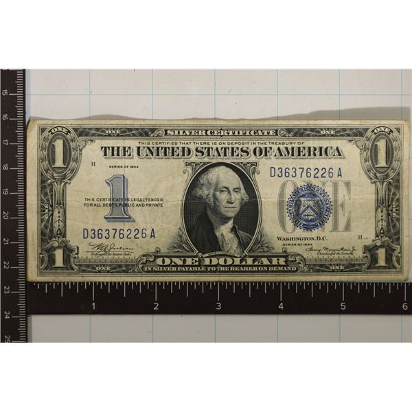 1934 US FUNNY BACK $1 SILVER CERTIFICATE