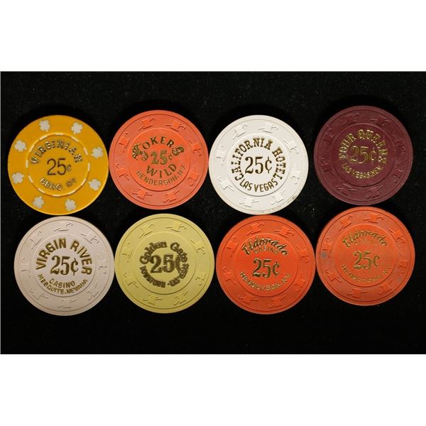 8 PLASTIC 25 CENT CASINO GAMING TOKENS:2-ELDARADO