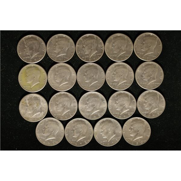 19-MOSTLY AU-UNC KENNEDY HALF DOLLARS: 1971-D,