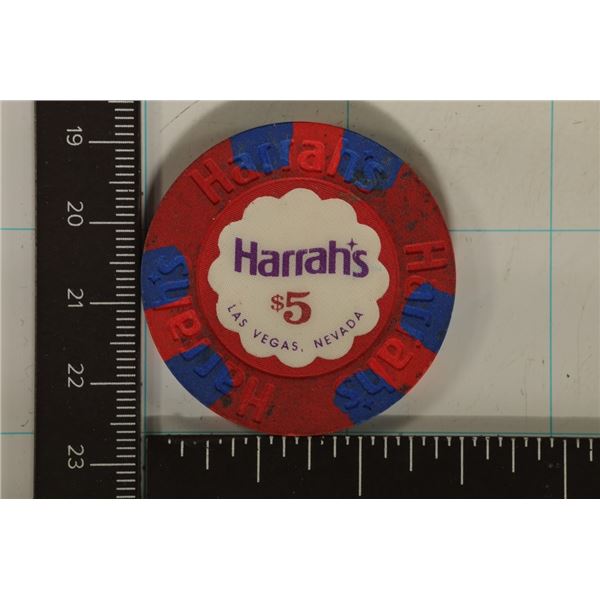 $5 HARRAH'S CASINO CHIP. LAS VEGAS, NEVADA