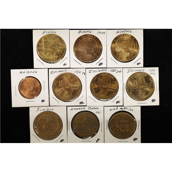 10 ASSORTED METAL STATE SOUVINIER TOKENS: ARIZONA,