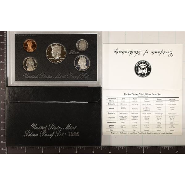 1996 US SILVER PROOF SET (WITH BOX) AND CERT.