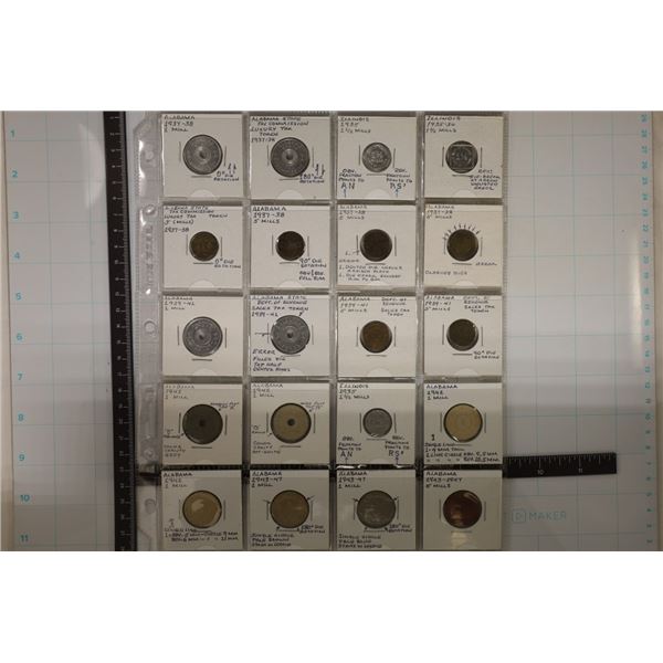 20 ASSORTED STATE 1930'S - 1940'S TAX TOKENS