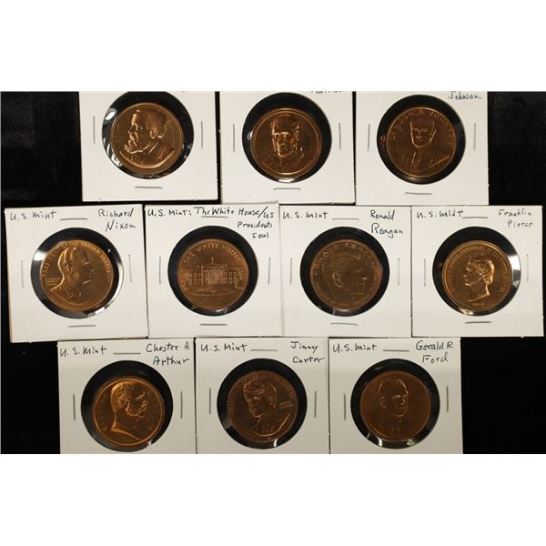 10 US PRESIDENTIAL MINT MEDALS: JOHNSON, NIXON,