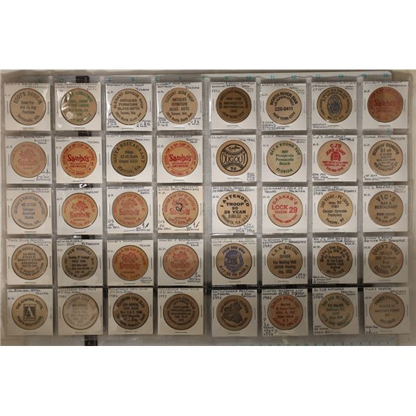 40 ASSORTED WOODEN NICKELS: TEXARKANA COIN CLUB,
