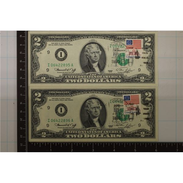 2-1976 US $2 FRN'S CU WITH CONSECUTIVE SERIAL #'S