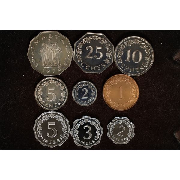 1976 MALTA 9 COIN PROOF SET. NOT IN ORIGINAL PACK