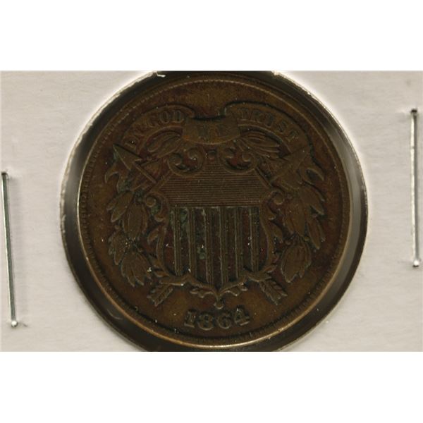 1864 US 2 CENT PIECE VERY FINE