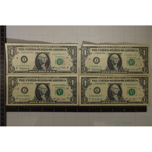 4-US $1 FRN STAR NOTES: 1963-A, 1969 TORN LEFT