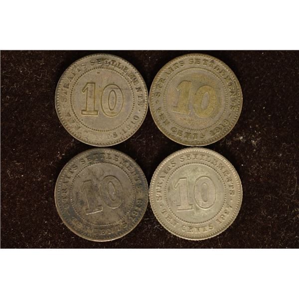1910, 18, 19 & 1927 STRAITS SETTLEMENTS SILVER 10
