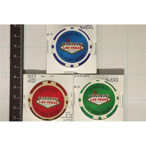 3 LAS VEGAS COLORIZED CASINO CLAY CHIPS
