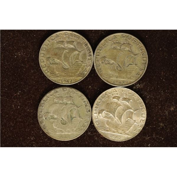 1942, 43, 44 & 1947 PORTUGAL SILVER 2.5 ESCUDOS
