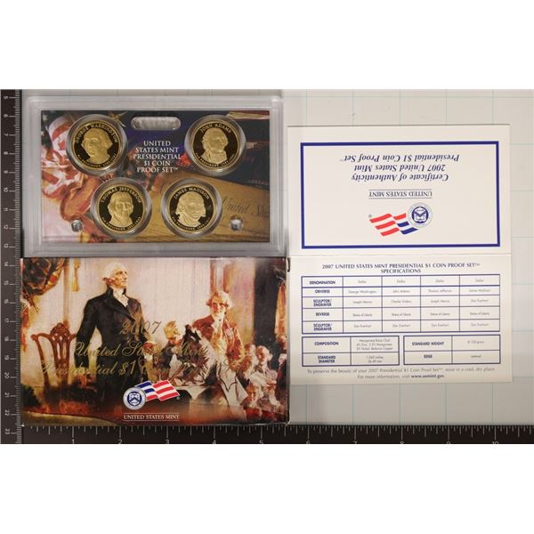 2007 US PRESIDENTIAL DOLLAR 4 COIN PF SET WITH