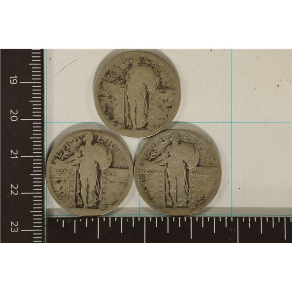 3 NO DATE SILVER STANDING LIBERTY QUARTERS