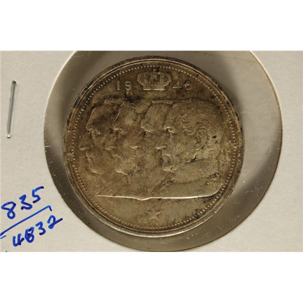 1948 BELGIUM SILVER 100 FRANCS COIN. UNC WITH