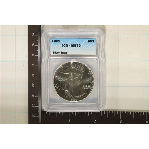 HIGH VALUE 1991 AMERICAN SILVER EAGLE ICG MS70