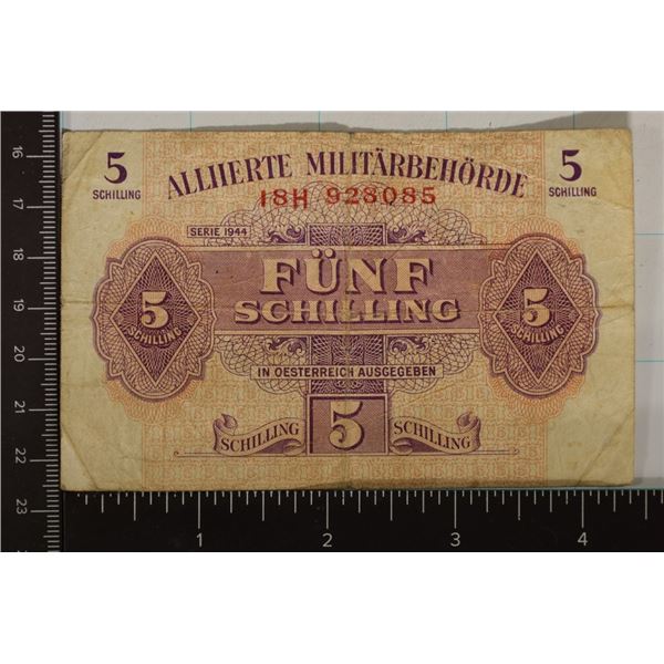 1944 AUSTRIA 5 SHILLING MILITARY PAYMENT CERT.