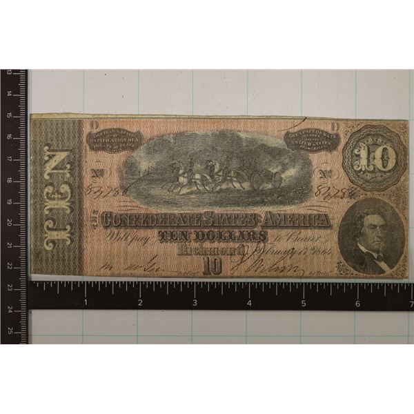 1864 CONFEDERATE STATES OF AMERICA $10 BILL