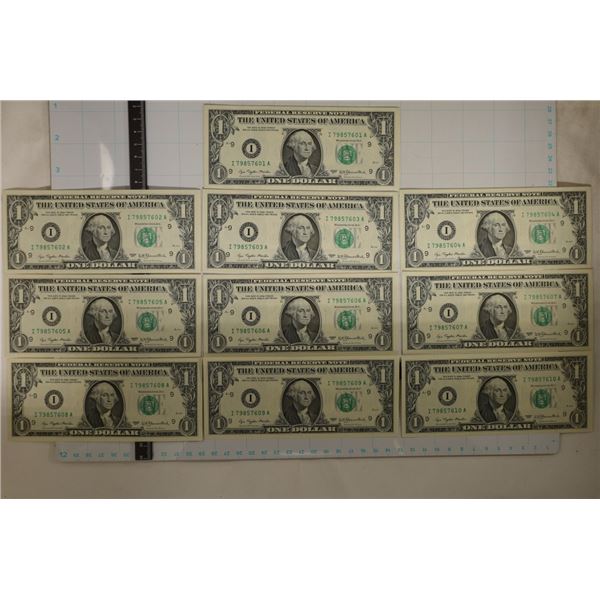10-1977 CU WITH CONSECUTIVE SERIAL NUMBER $1 BILLS