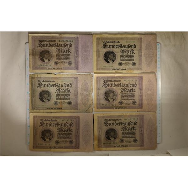 6-1923 GERMAN 100,000 MARK BILLS