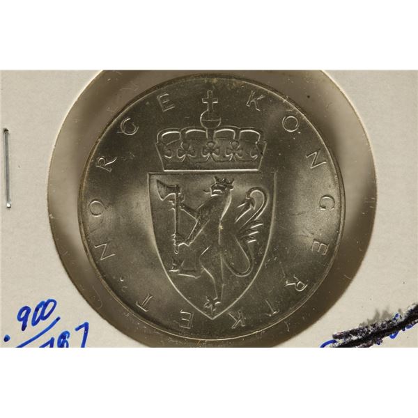 1964 NORWAY SILVER 10 KRONER BU COIN .5787 OZ. ASW