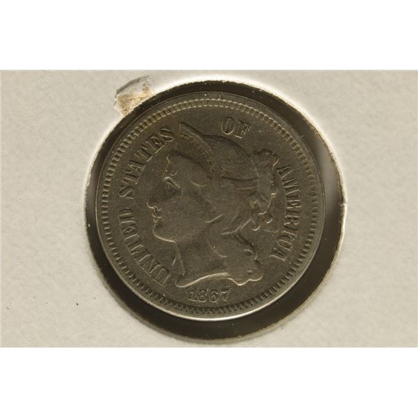 1867 US THREE CENT "NICKEL"