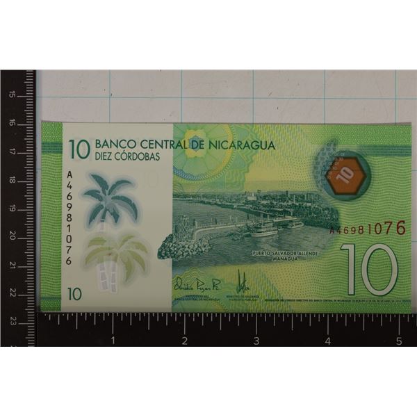 2019 CRISP UNC NICARAGUA 10 CORDOBAS POLYMER