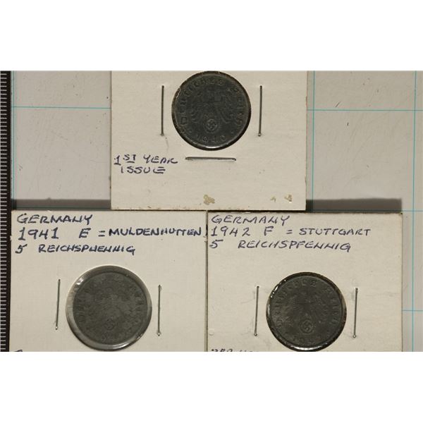 1940-D, 1941-E & 1942-F GERMAN 5 REICHSPFENNING