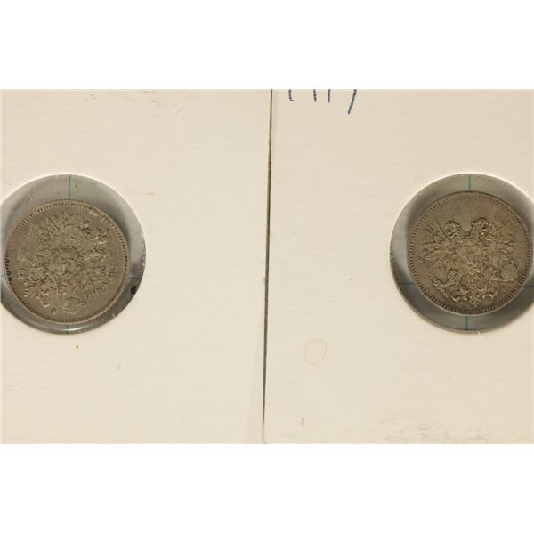 1916 & 1917 FINLAND SILVER 25 PENNIA COINS