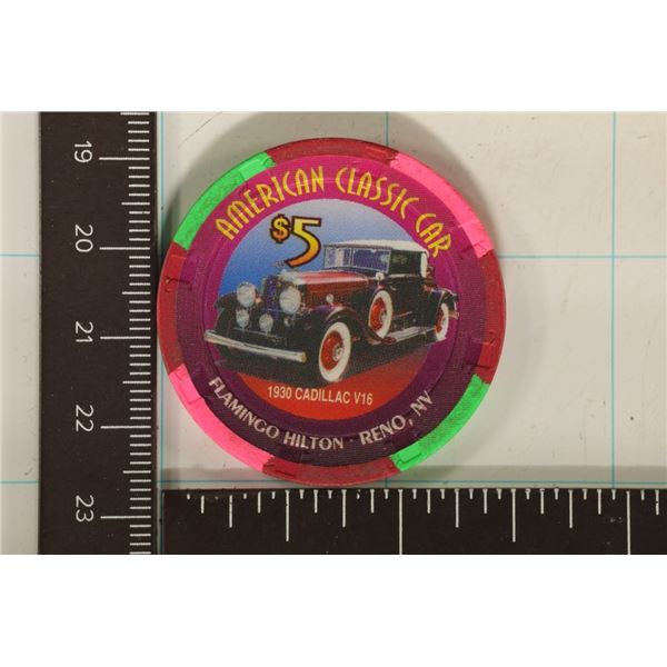 $5 FLAMINGO HILTON CASINO CHIP. AMERICAN CLASSIC