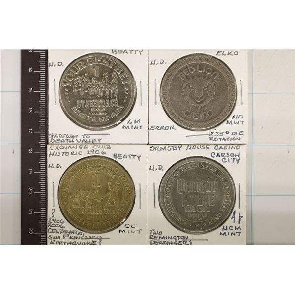 4 METAL $1 CASINO GAMING TOKENS: STAGECOACH,