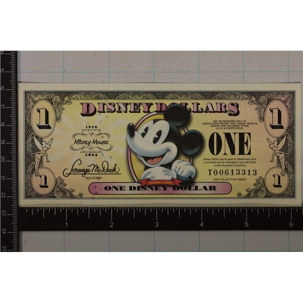 2008 ONE DISNEY DOLLAR "MICKEY MOUSE 80TH