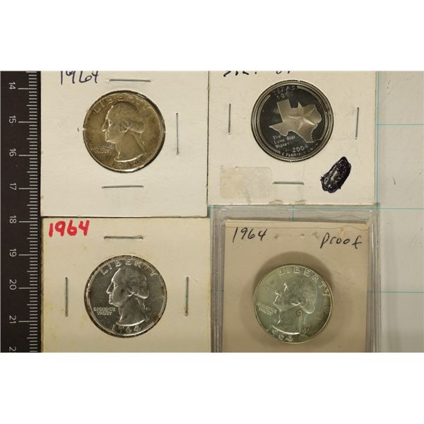 4-US SILVER QUARTERS: 2-1964 UNC'S, 1964-PF AND