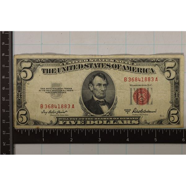 1953-A US $5 RED SEAL BILL