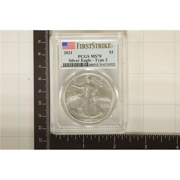 2021 AMERICAN SILVER EAGLE PCGS MS70 TYPE 2