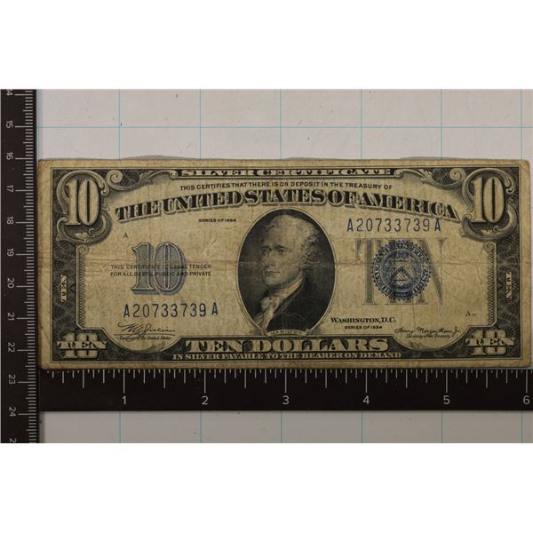 1934 US $10 SILVER CERTIFICATE BLUE SEAL