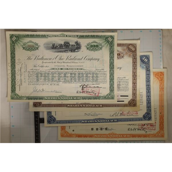 4 ASSORTED VINTAGE RAILROAD STOCK CERTIFICATES