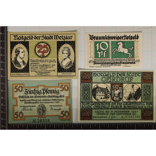 4 GERMAN NOTGELDS: 1923-10 PFENNIG, 1920 25