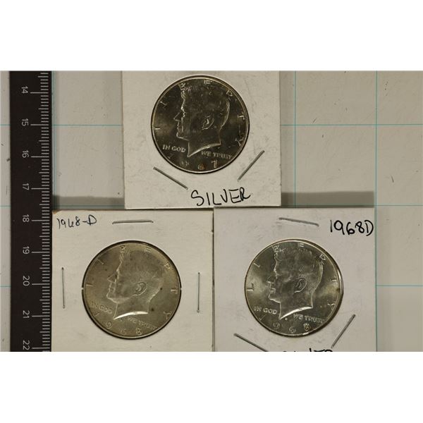 1967 & 2-1968-D 40% SILVER JFK HALF DOLLARS: 1967&