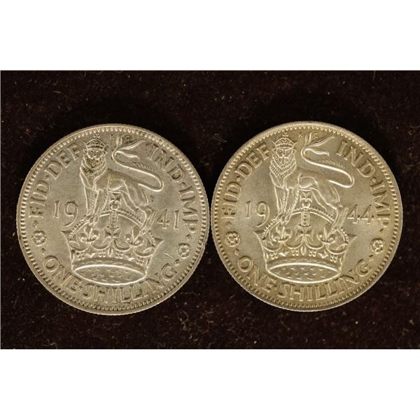 1941 & 1944 GREAT BRITAIN SILVER 1 SHILLING COINS