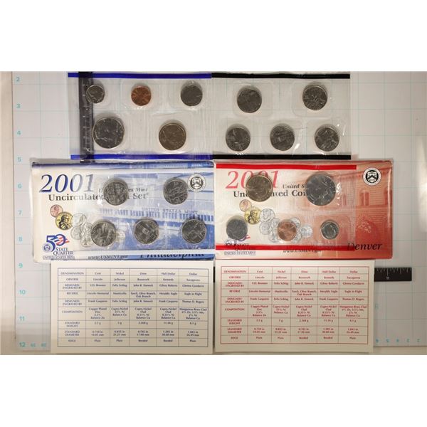 2001 US MINT SET (UNC) P/D (WITH ENVELOPES)