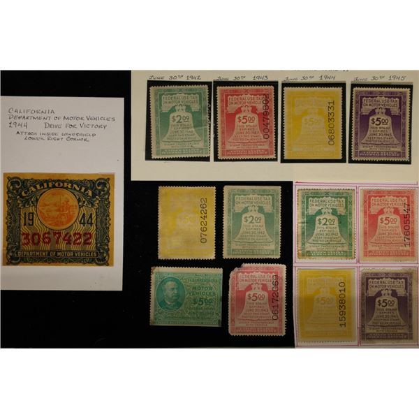 13 CIRCA 1940'S AUTOMOBILE TAX STAMPS