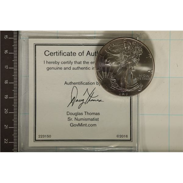 2016 AMERICAN SILVER EAGLE UNC WITH SOME TONING