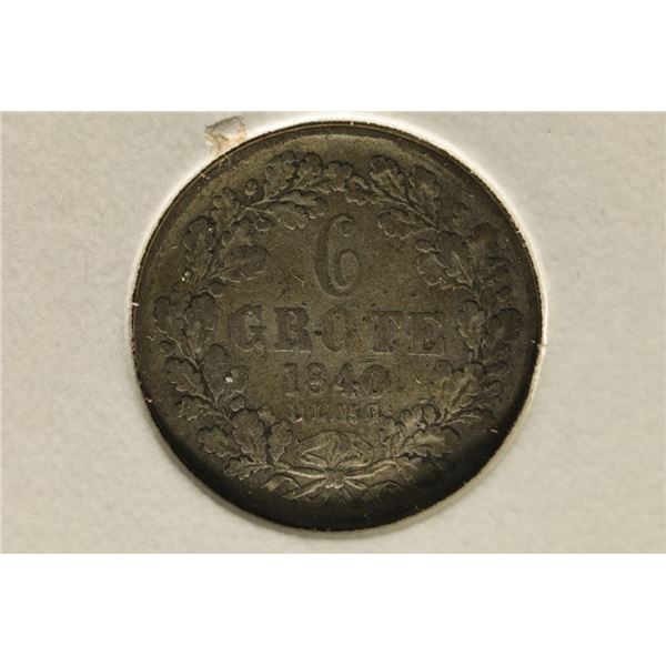 1840 GERMAN CITY OF BREMEN SILVER 6 GROTE