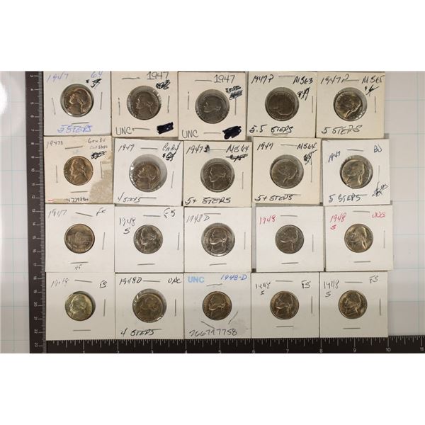20-UNC JEFFERSON NICKELS: 11-1947'S & 9-1948'S,